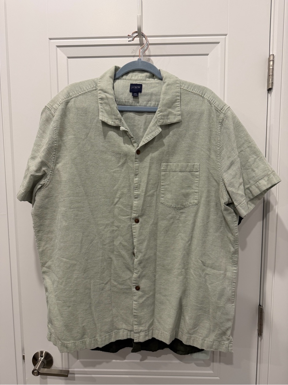 J. Crew Short-Sleeve Washed Linen Button-Down Shirt in Sage Green